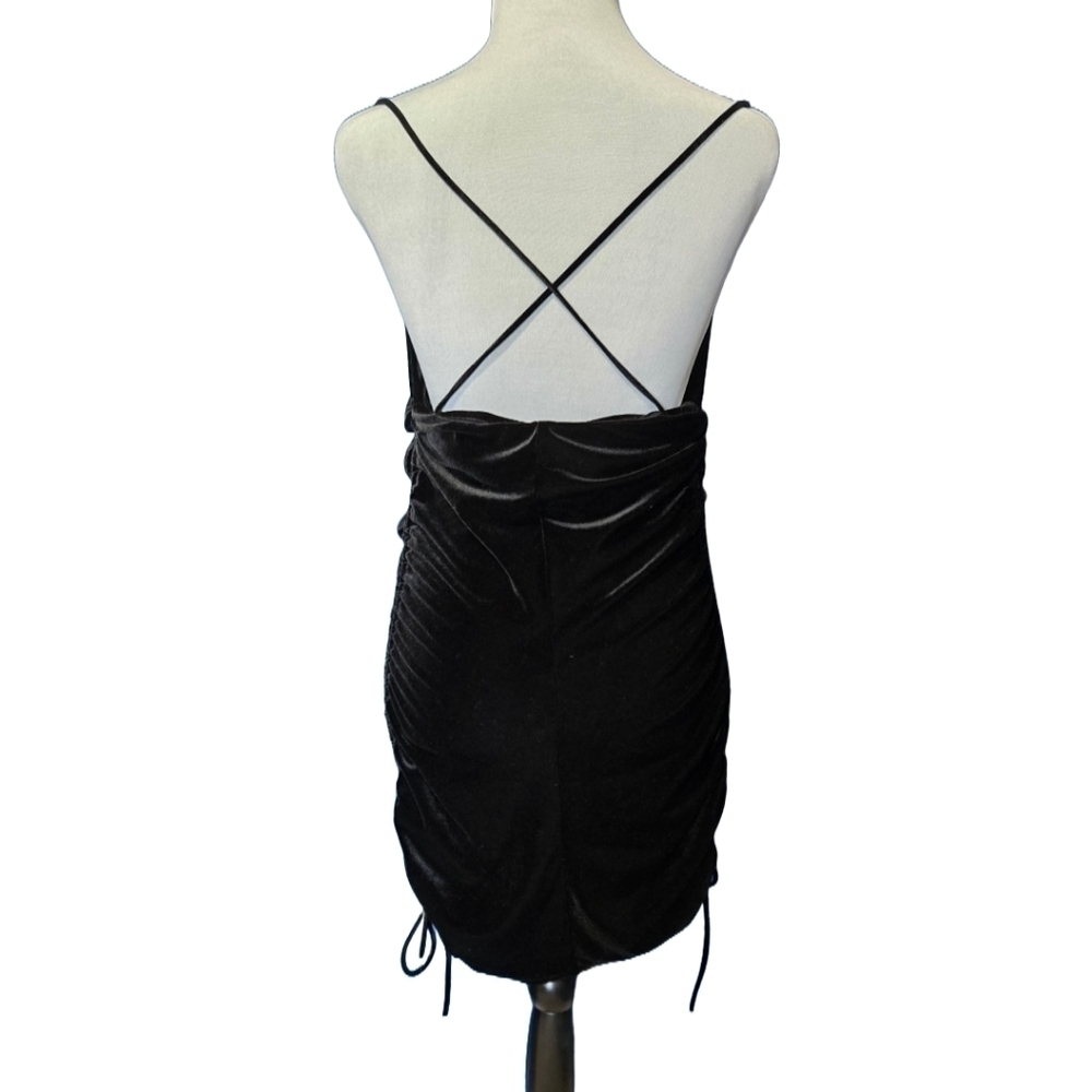 Zara Black Velvet Bodycon Mini Dress Small NWT Ruched Party Clubwear Revenge Y2K - Picture 3 of 7